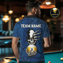 Load image into Gallery viewer, Cracked Blue Skeleton 8 Ball &amp; 9 Ball Billiard Shirt For Men Custom Pool Billiard Polo &amp; 1/4 Zip Jersey NYN3144