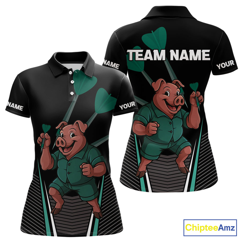 Darts Master Pig In Green Funny Darts Shirt For Women - Custom Team & Player Name NYN0363