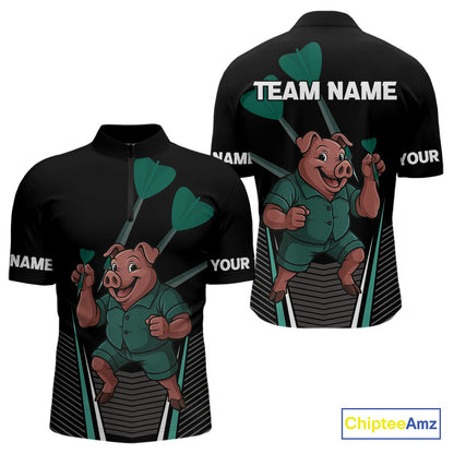 Darts Master Pig In Green Funny Darts Shirt For Men - Custom Team & Player Name NYN0363