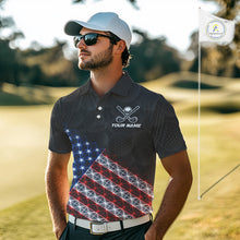 Load image into Gallery viewer, Mens Lightning US Flag Golf Polo Shirts Custom Black Golf Ball America 250Th Golf Shirt NYN3328
