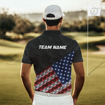 Mens Lightning US Flag Golf Polo Shirts Custom Black Golf Ball America Golf Shirt NYN3328