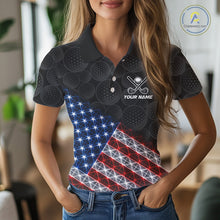 Load image into Gallery viewer, Womens Lightning US Flag Golf Polo Shirts Custom Black Golf Ball America 250Th Golf Shirt NYN3328