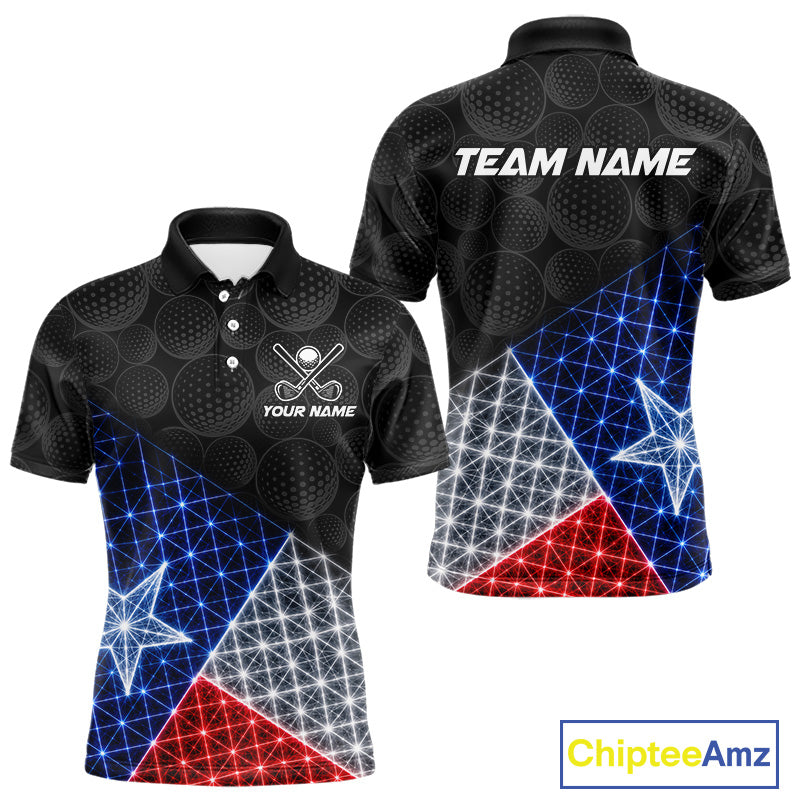 Lightning Texas flag golf polo shirt for men black golf ball golf jersey