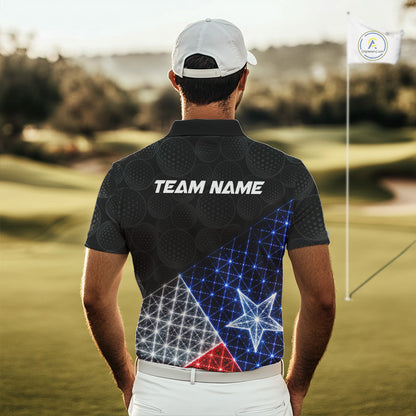 Mens Lightning Texas Flag Golf Polo Shirts Custom Black Golf Ball America Golf Shirt NYN3329