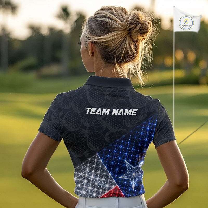 Womens Lightning Texas Flag Golf Polo Shirts Custom Black Golf Ball America Golf Shirt NYN3329