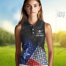 Load image into Gallery viewer, Womens Lightning Texas Flag Golf Polo Shirts Custom Black Golf Ball America 250Th Golf Shirt NYN3329