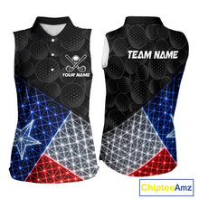 Load image into Gallery viewer, Lightning Texas flag golf polo shirt for women black golf ball golf jersey