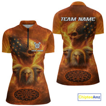 Load image into Gallery viewer, Personalized Flame Dart Shirt Custom Yellow Patriotic Dartboard Dart Jerseys For Women NYN1225
