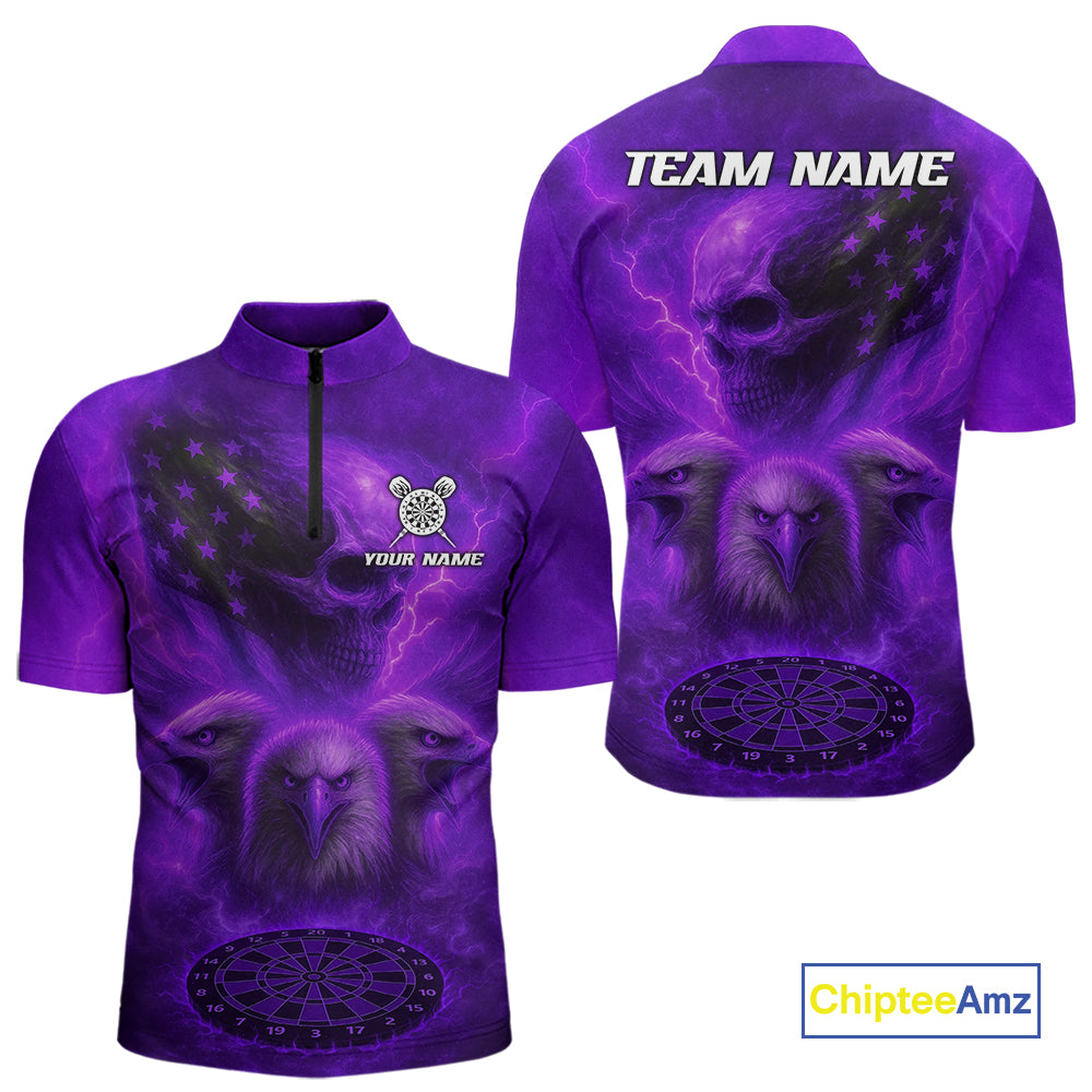 Personalized Flame Dart Shirt Custom Purple Patriotic Dartboard Dart Jerseys For Men NYN1227
