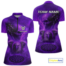 Load image into Gallery viewer, Personalized Flame Dart Shirt Custom Purple Patriotic Dartboard Dart Jerseys For Women NYN1227