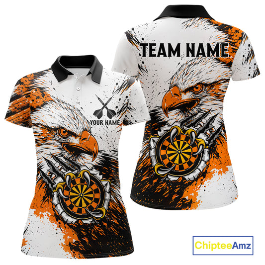 Custom Orange Grunge Eagle Scratch Dartboard Women Darts Polo Shirts Dart Team Jerseys NYN2271