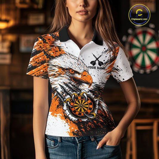 Custom Orange Grunge Eagle Scratch Dartboard Women Darts Polo Shirts Dart Team Jerseys NYN2271