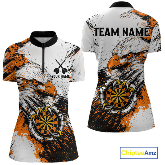 Custom Orange Grunge Eagle Scratch Dartboard Women Darts Quarter-Zip Shirts Dart Team Jerseys NYN2271