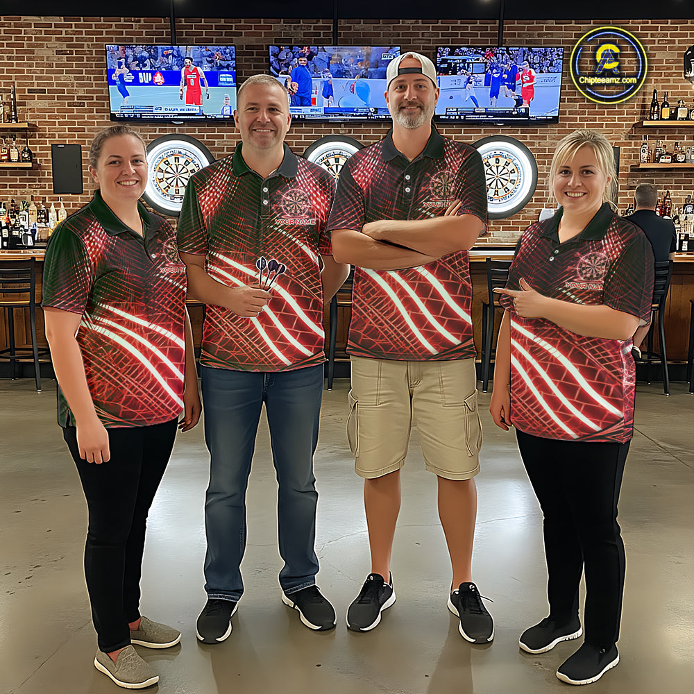 Black And Red Stripes Light Dartboard Custom Darts Polo Shirts Men Dart Team Jerseys NYN2276
