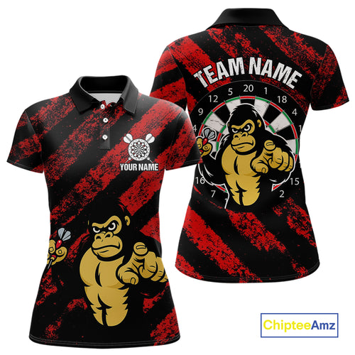 Custom Black And Red Gorilla Funny Dart Polo Shirt For Women Outfits Grunge Dart Jerseys NYN1525