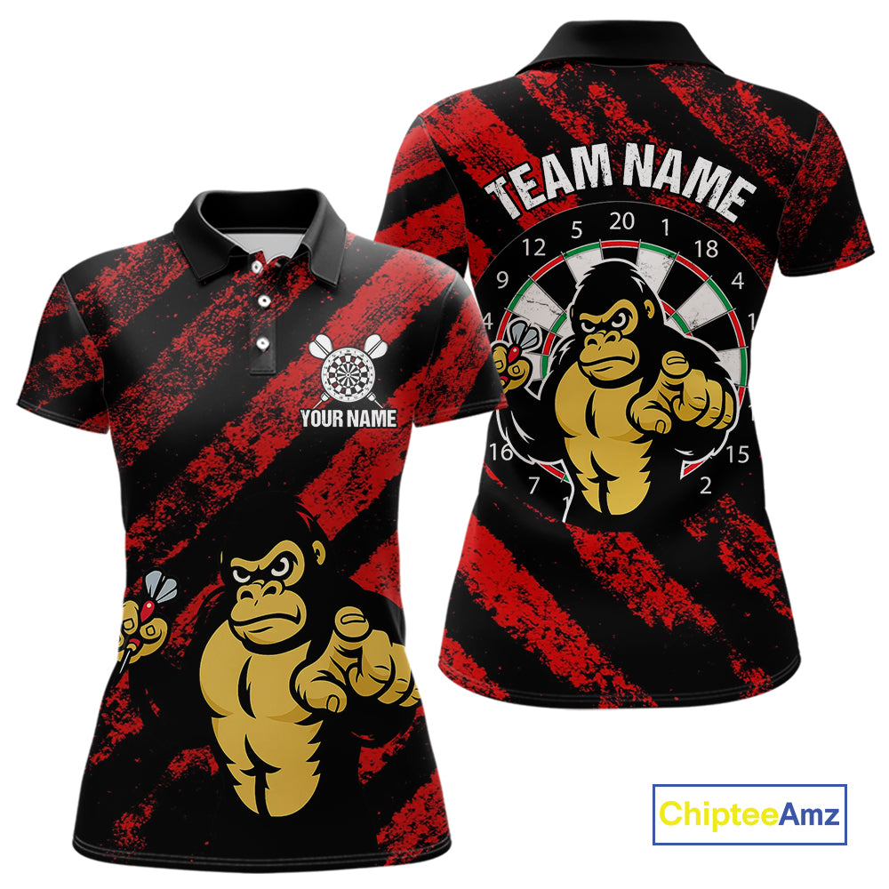 Custom Black And Red Gorilla Funny Dart Polo Shirt For Women Outfits Grunge Dart Jerseys NYN1525