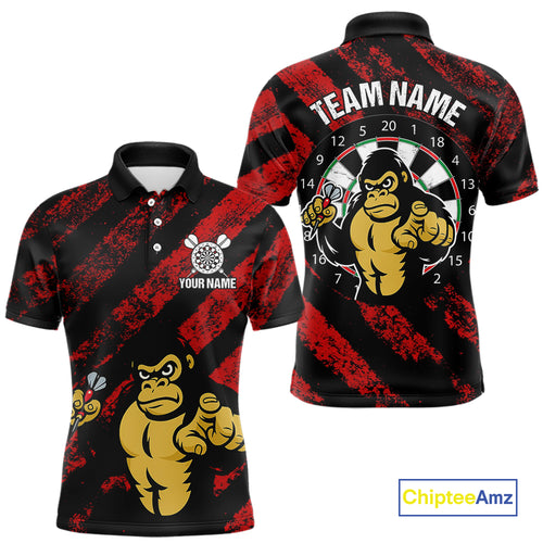 Custom Black And Red Gorilla Funny Dart Polo Shirt For Men Outfits Grunge Dart Jerseys NYN1525