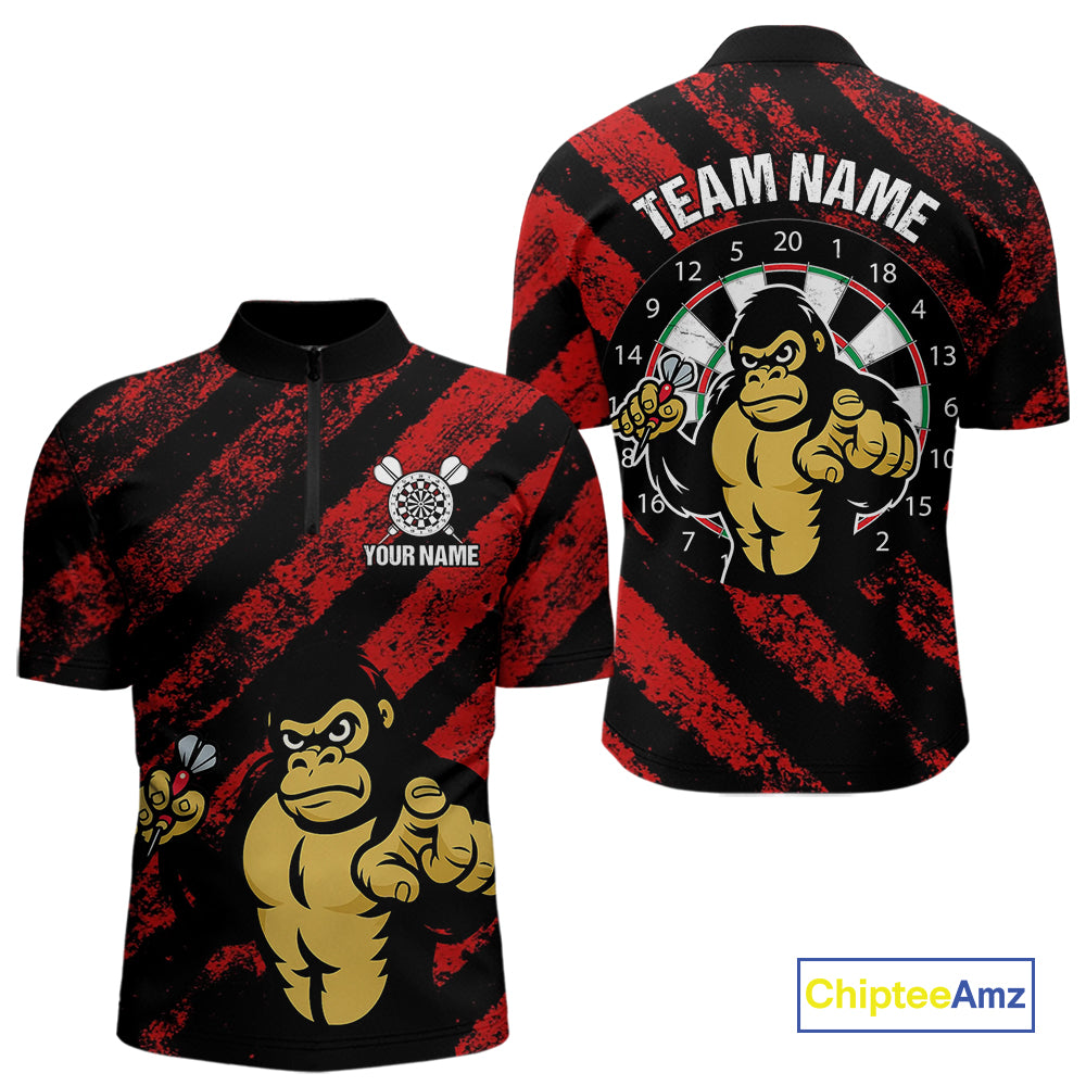 Custom Black And Red Gorilla Funny Dart 1/4-Zip Shirt For Men Outfits Grunge Dart Jerseys NYN1525