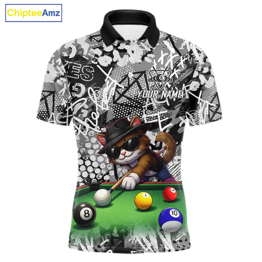 Custom Funny Pooler Cat 8 Ball Pool Billiard Shirt For Men Polo & 1/4 Zip, Billiard Team Jerseys NYN3160