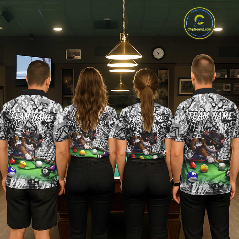 Custom Funny Pooler Cat 8 Ball Pool Billiard Shirt For Women Polo & 1/4 Zip, Billiard Team Jerseys NYN3160