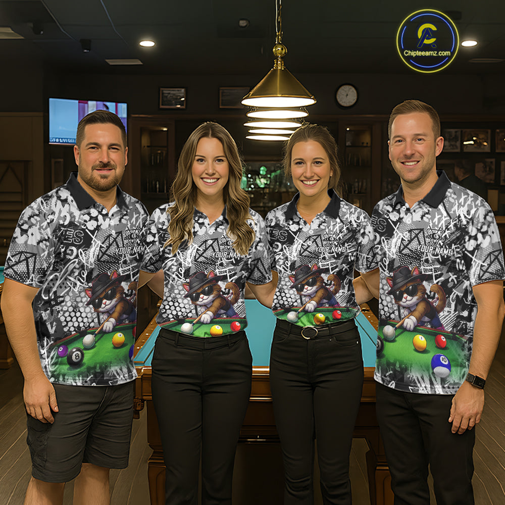 Custom Funny Pooler Cat 8 Ball Pool Billiard Shirt For Women Polo & 1/4 Zip, Billiard Team Jerseys NYN3160