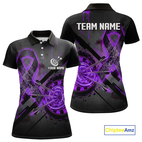 Lightning Purple Ribbon Dartboard Custom Breast Cancer Awareness Darts Polo Shirt For Women NYN1804