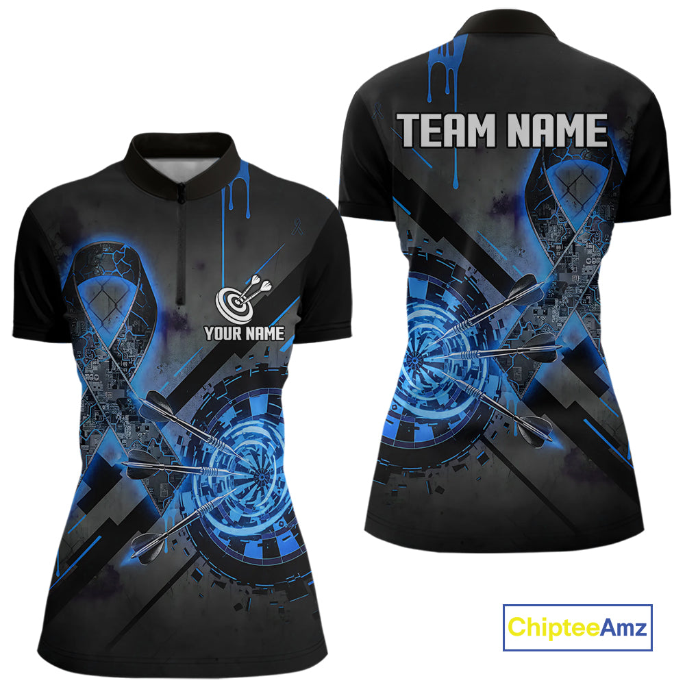 Lightning Blue Ribbon Dartboard Custom Prostate Cancer Awareness Darts Quarter-Zip Shirt For Women NYN1806
