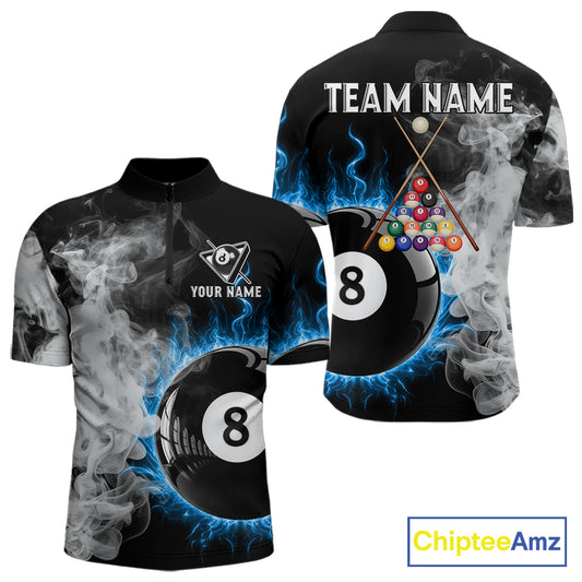 Grey Smokes Billiard Balls Shirts For Men Custom Blue Flames Ball 8 Billiard Team Jerseys NYN2303