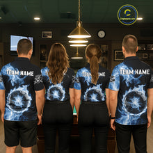 Load image into Gallery viewer, Blue Flaming Pool Billiard Shirts For Women Custom Light Ball 8 Billiard Team Jerseys NYN2300