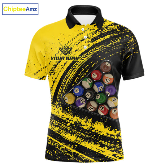 Yellow Grunge Billiard 15 Ball Pool Polo & Quarter-Zip Shirt Custom Billiard Team Attire For Men NYN2747