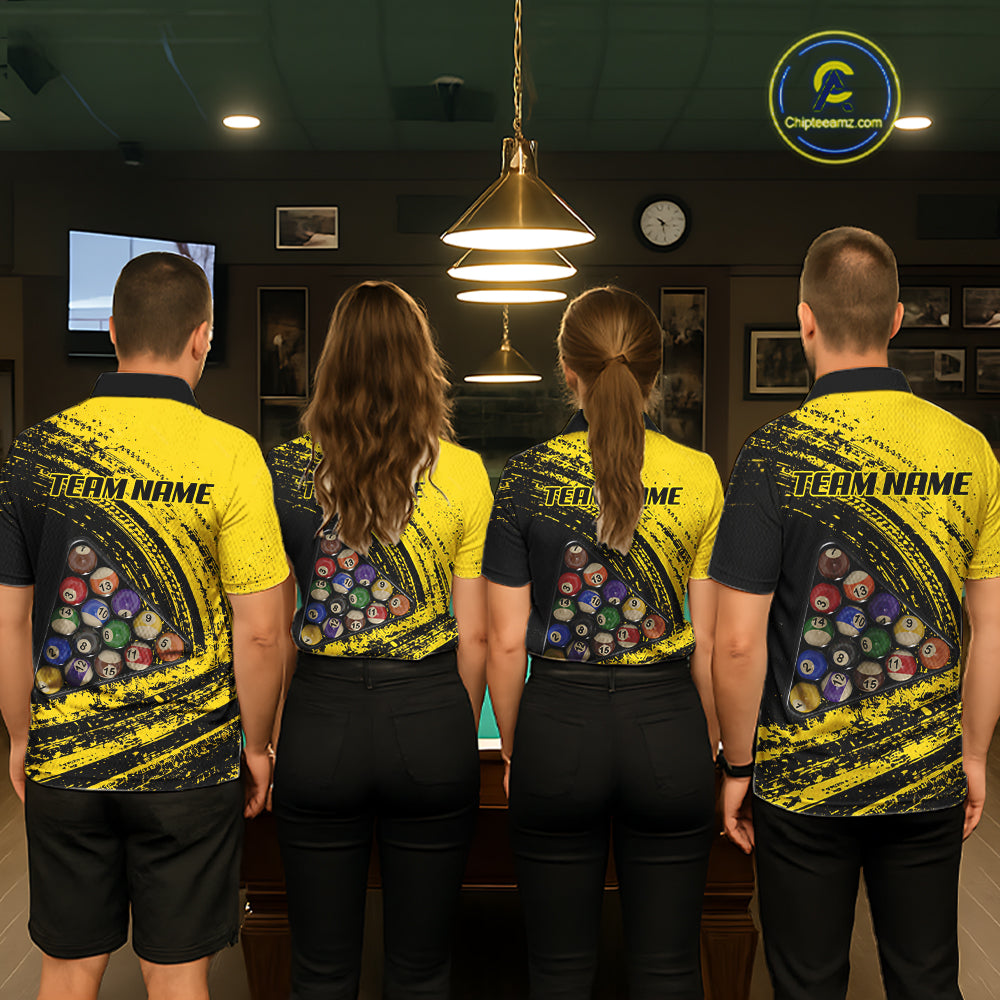 Yellow Grunge Billiard 15 Ball Pool Polo & Quarter-Zip Shirt Custom Billiard Team Attire For Women NYN2747