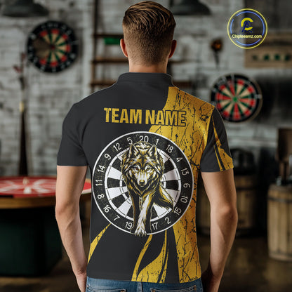 Custom Black And Yellow Wolfs Dartboards Grunge Dart Shirts For Men, Dart Team Jerseys NYN0043