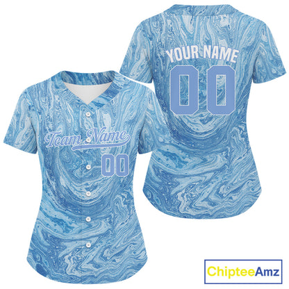 Custom Button Up Baseball Jersey For Women Blue Youth Baseball Jersey Personalized Name NYN1250