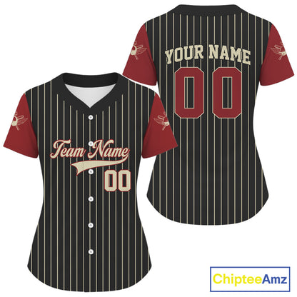 Custom Red-Black Pinstripe Baseball Jersey For Women Youth Baseball Jersey Personalized NYN1254