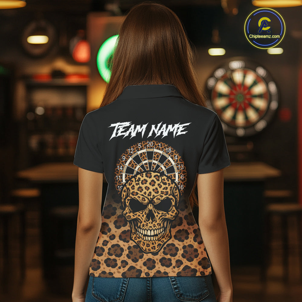 Brown Skull & Dartboard Leopard Pattern Darts Polo Shirts For Women Darts Team Jerseys NYN2755