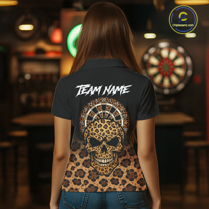 Brown Skull & Dartboard Leopard Pattern Darts Polo Shirts For Women Darts Team Jerseys NYN2755