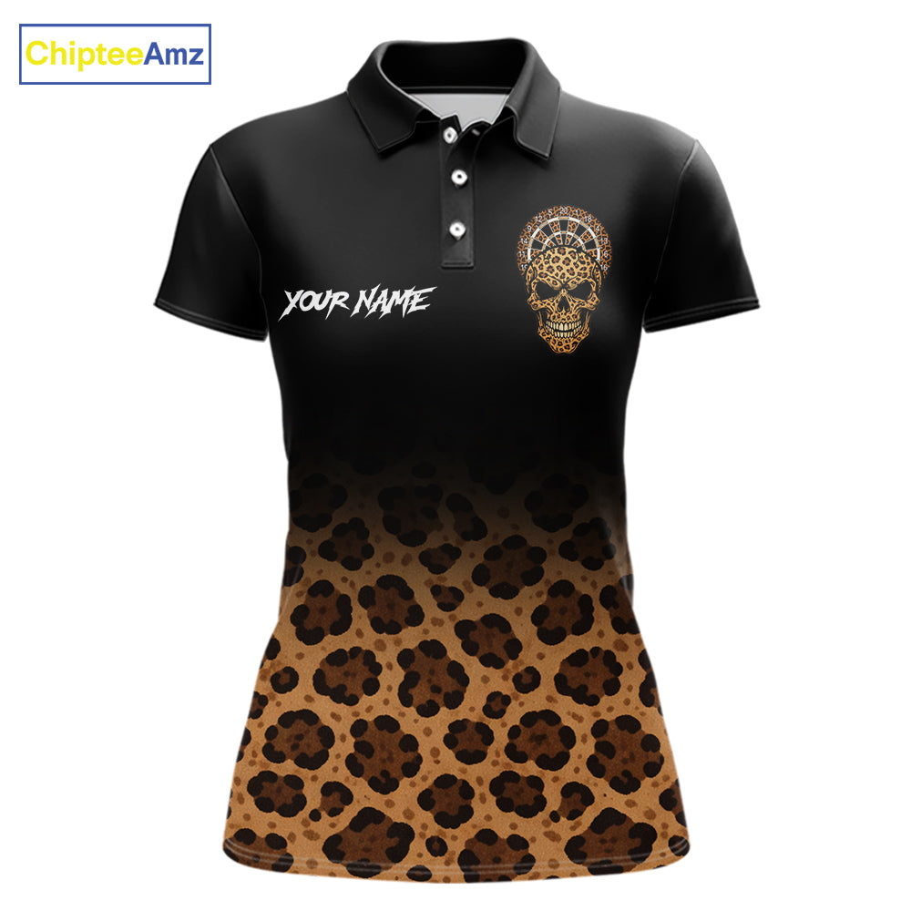 Brown Skull & Dartboard Leopard Pattern Darts Polo Shirts For Women Darts Team Jerseys NYN2755