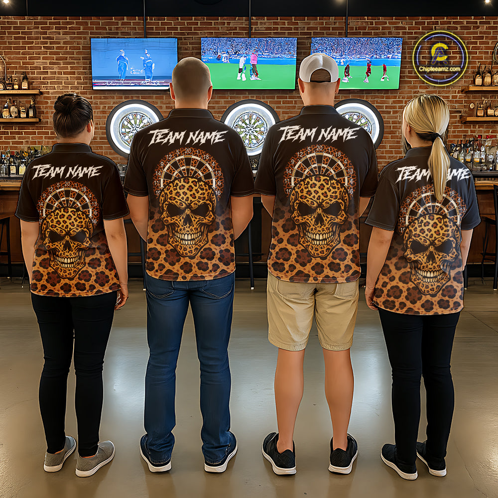 Brown Skull & Dartboard Leopard Pattern Darts Polo Shirts For Men Darts Team Jerseys NYN2755
