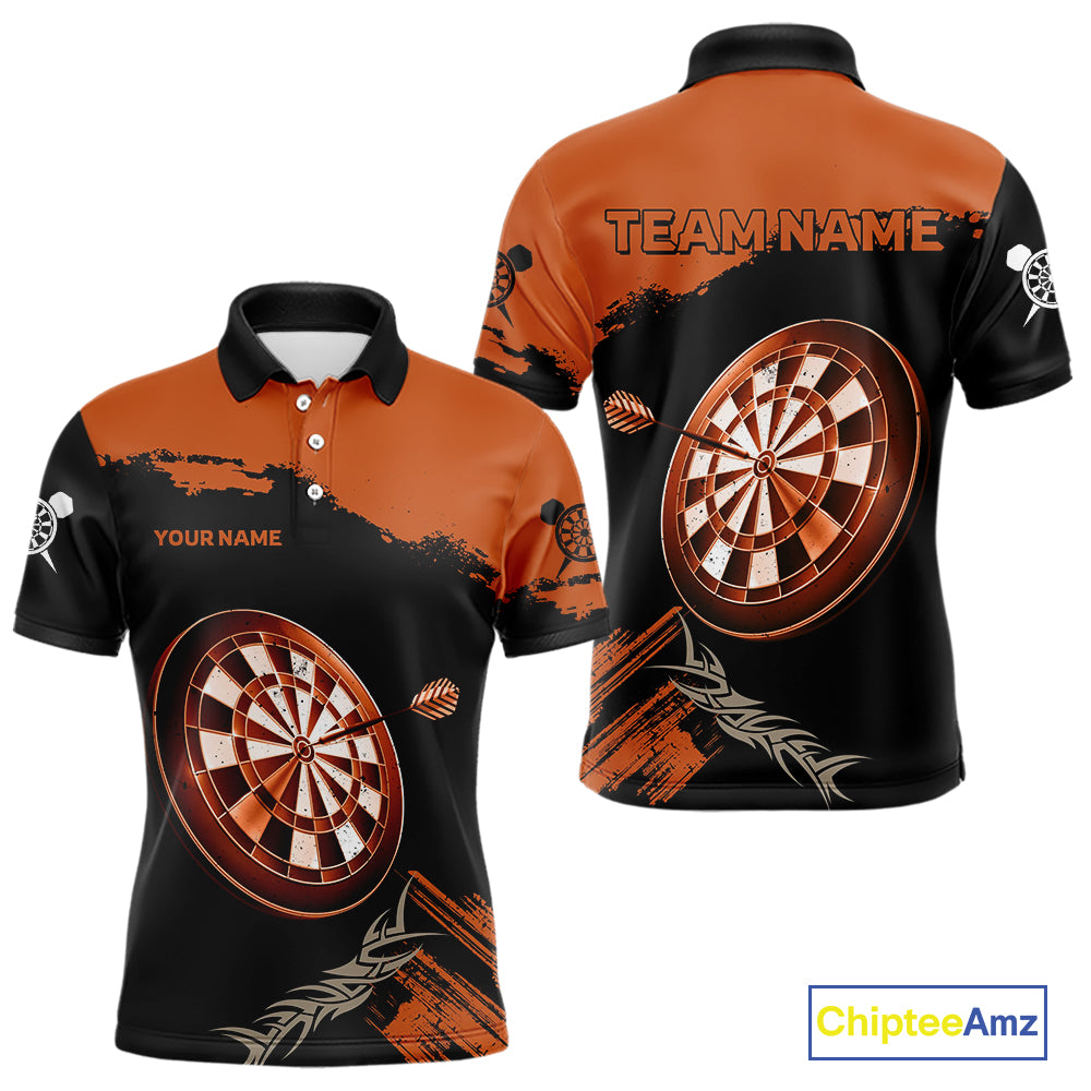Personalized Orange Dartboard Arrow Polo & 1/4 Shirts For Men, Dart Team Jerseys NYN0052