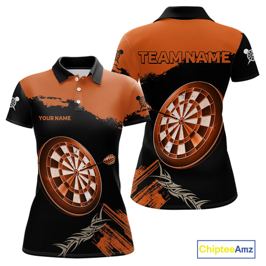 Personalized Orange Dartboard Arrow Polo & 1/4 Shirts For Women, Dart Team Jerseys NYN0052