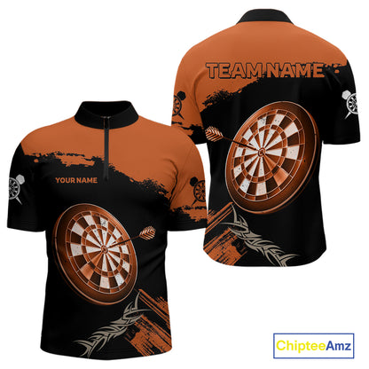Personalized Orange Dartboard Arrow Polo & 1/4 Shirts For Men, Dart Team Jerseys NYN0052