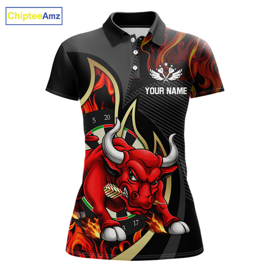 DartsPersonalized Bull Red Flames Darts Polo & 1/4-Zip Shirt For Women Funny Dart Team Dart Jerseys NYN2962