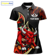 Load image into Gallery viewer, DartsPersonalized Bull Red Flames Darts Polo &amp; 1/4-Zip Shirt For Women Funny Dart Team Dart Jerseys NYN2962