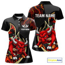 Load image into Gallery viewer, DartsPersonalized Bull Red Flames Darts Polo &amp; 1/4-Zip Shirt For Women Funny Dart Team Dart Jerseys NYN2962