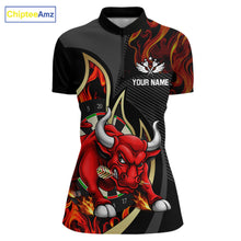 Load image into Gallery viewer, DartsPersonalized Bull Red Flames Darts Polo &amp; 1/4-Zip Shirt For Women Funny Dart Team Dart Jerseys NYN2962