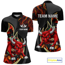 Load image into Gallery viewer, DartsPersonalized Bull Red Flames Darts Polo &amp; 1/4-Zip Shirt For Women Funny Dart Team Dart Jerseys NYN2962