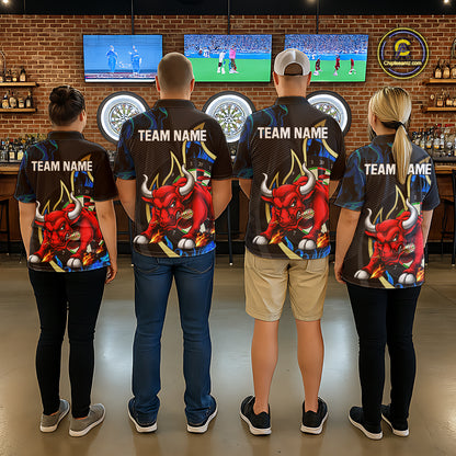 Personalized Bull Blue Flames Darts Polo & 1/4-Zip Shirt For Men Funny Dart Team Dart Jerseys NYN2963