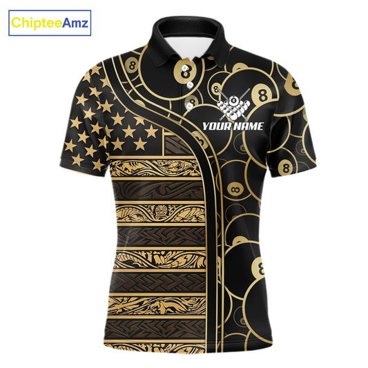 Black & Gold Tribal 8 Ball Pool Shirts Custom Men Billiard Polo & 1/4 Zip Shirt Billiard Team Jerseys NYN2970