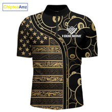 Load image into Gallery viewer, Black &amp; Gold Tribal 8 Ball Pool Shirts Custom Men Billiard Polo &amp; 1/4 Zip Shirt Billiard Team Jerseys NYN2970
