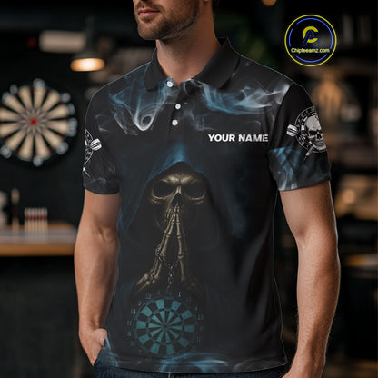 The Reaper & Dartboard Smoke Pattern Darts Team Shirt For Men – Customizable Name NYN0390